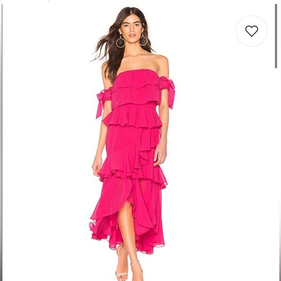 misa los angeles isidora off the shoulder ruffle detail maxi summer dress XS